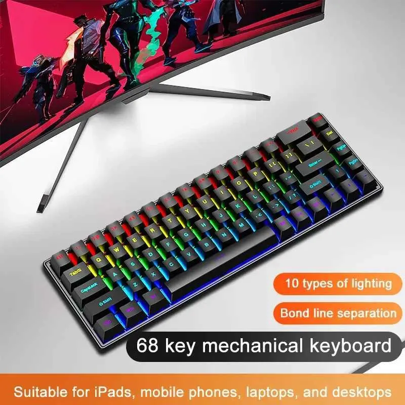 Skylion K68 Wired Mechanical RGB Gaming Keyboard - Black - Blue Switch