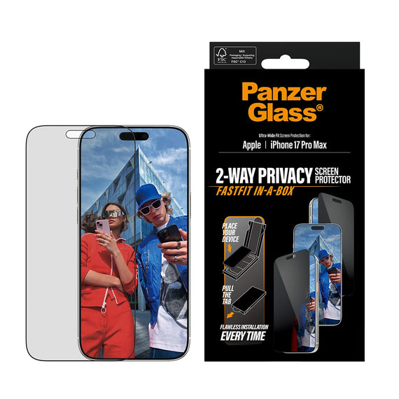 PanzerGlass® Stealth Screen Protector iPhone 17 Pro Max | Ultra-Wide Fit w. Fastfit in-a-box