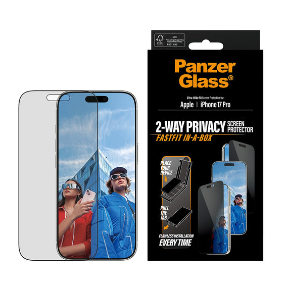 PanzerGlass® Stealth Screen Protector iPhone 17 Pro | Ultra-Wide Fit w. Fastfit in-a-box