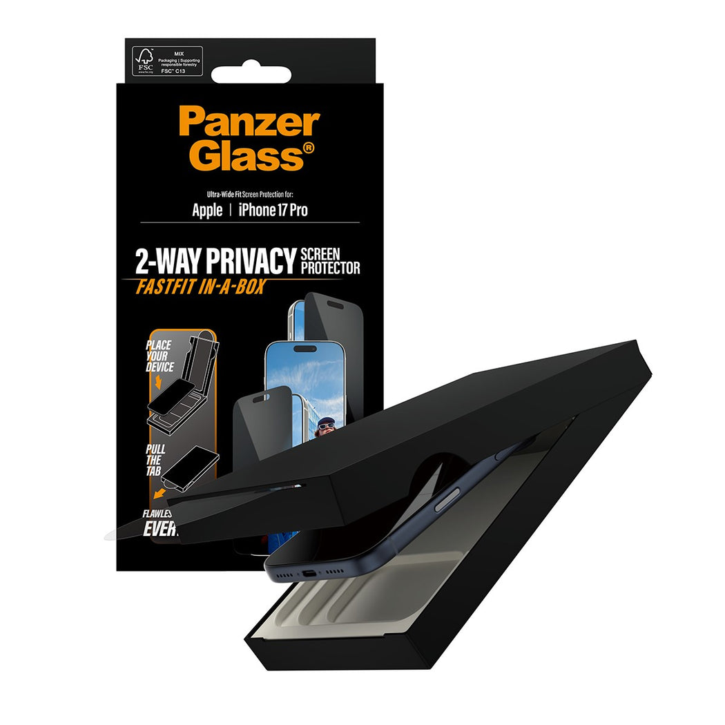 PanzerGlass® Stealth Screen Protector iPhone 17 Pro | Ultra-Wide Fit w. Fastfit in-a-box