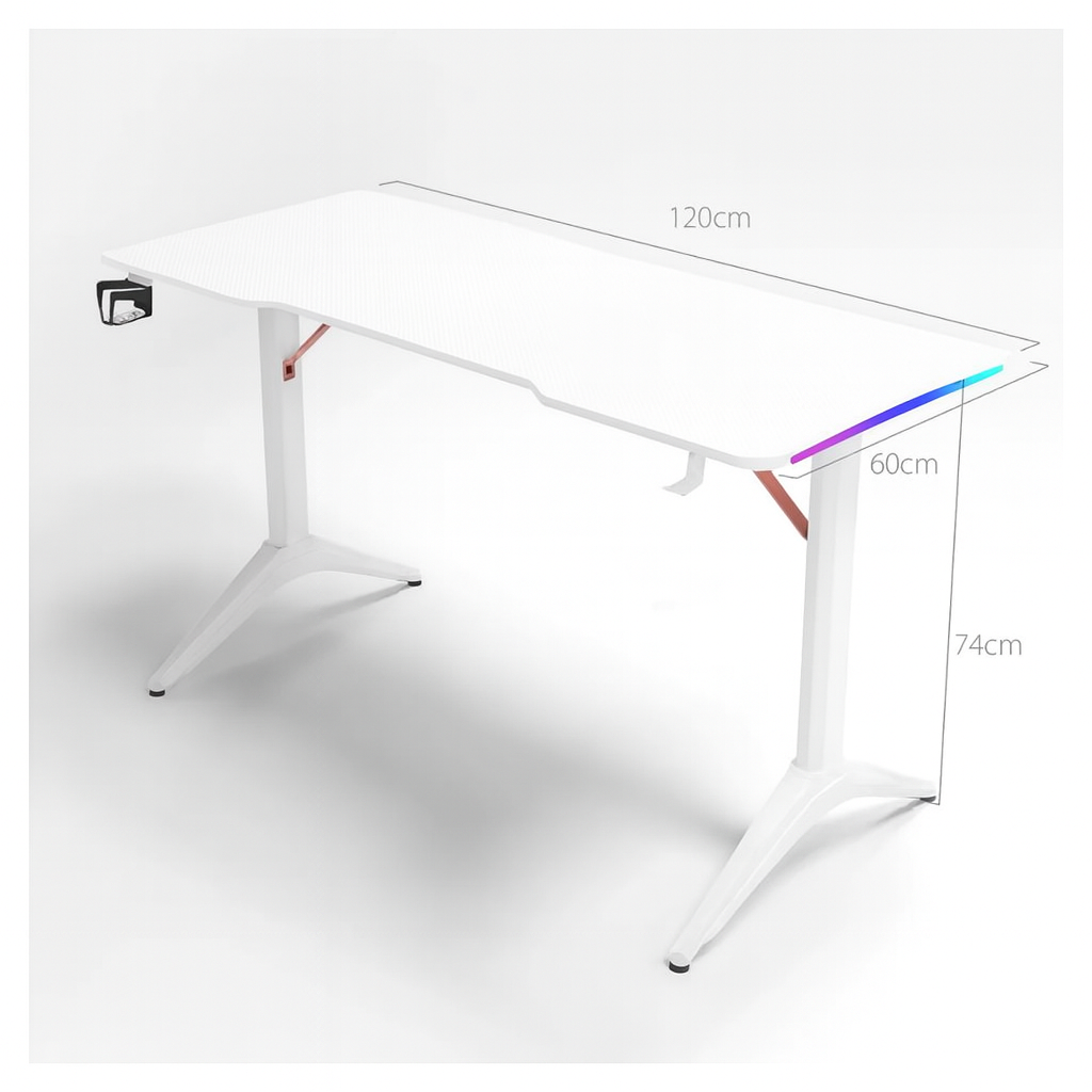 110cm RGB Carbon Fiber Gaming Desk Table with Cup & Speaker Holders - White