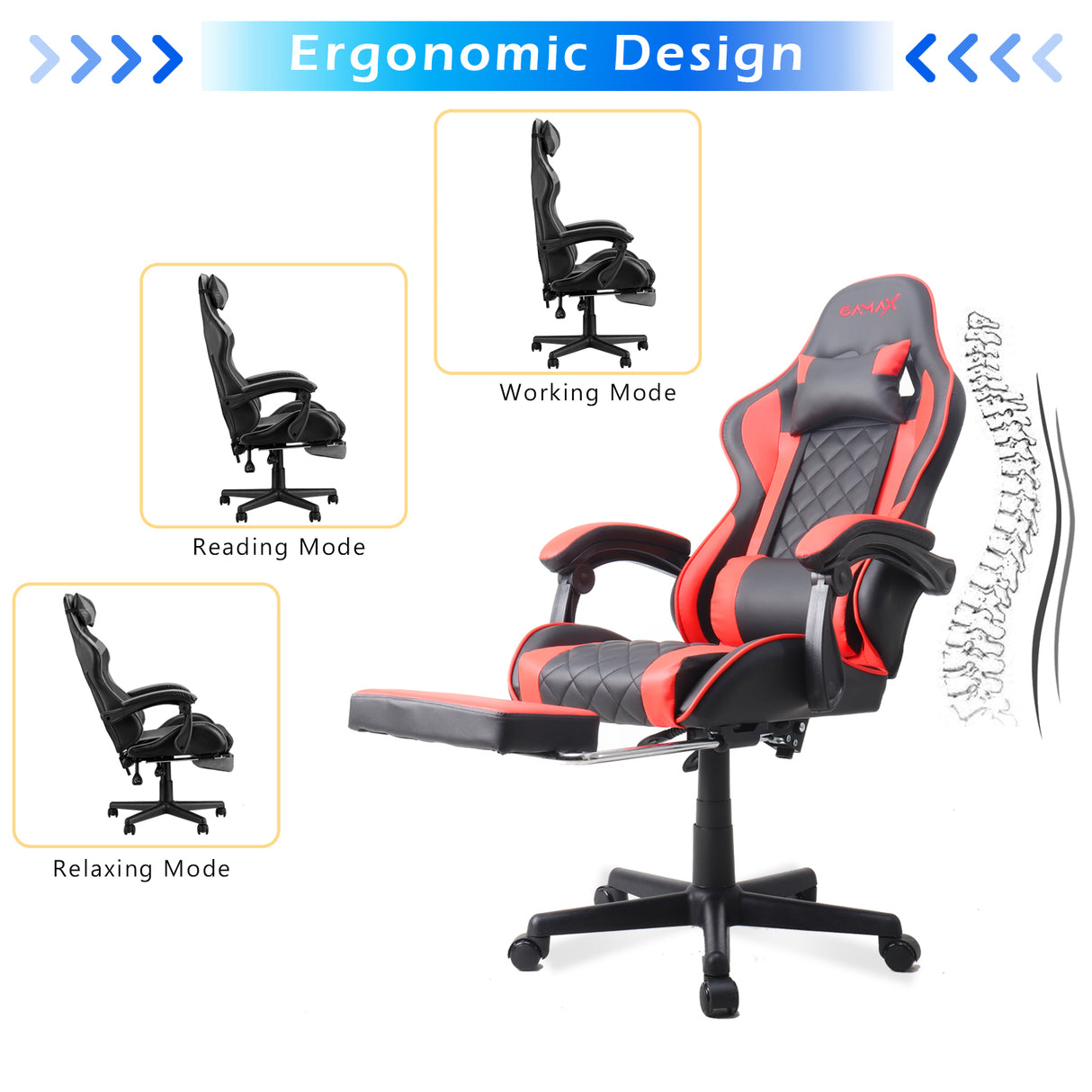 Gamax Gaming Chair Model 1-LT001L with Linkage Function Armrest & Retactable Footrest ( Installation not included )