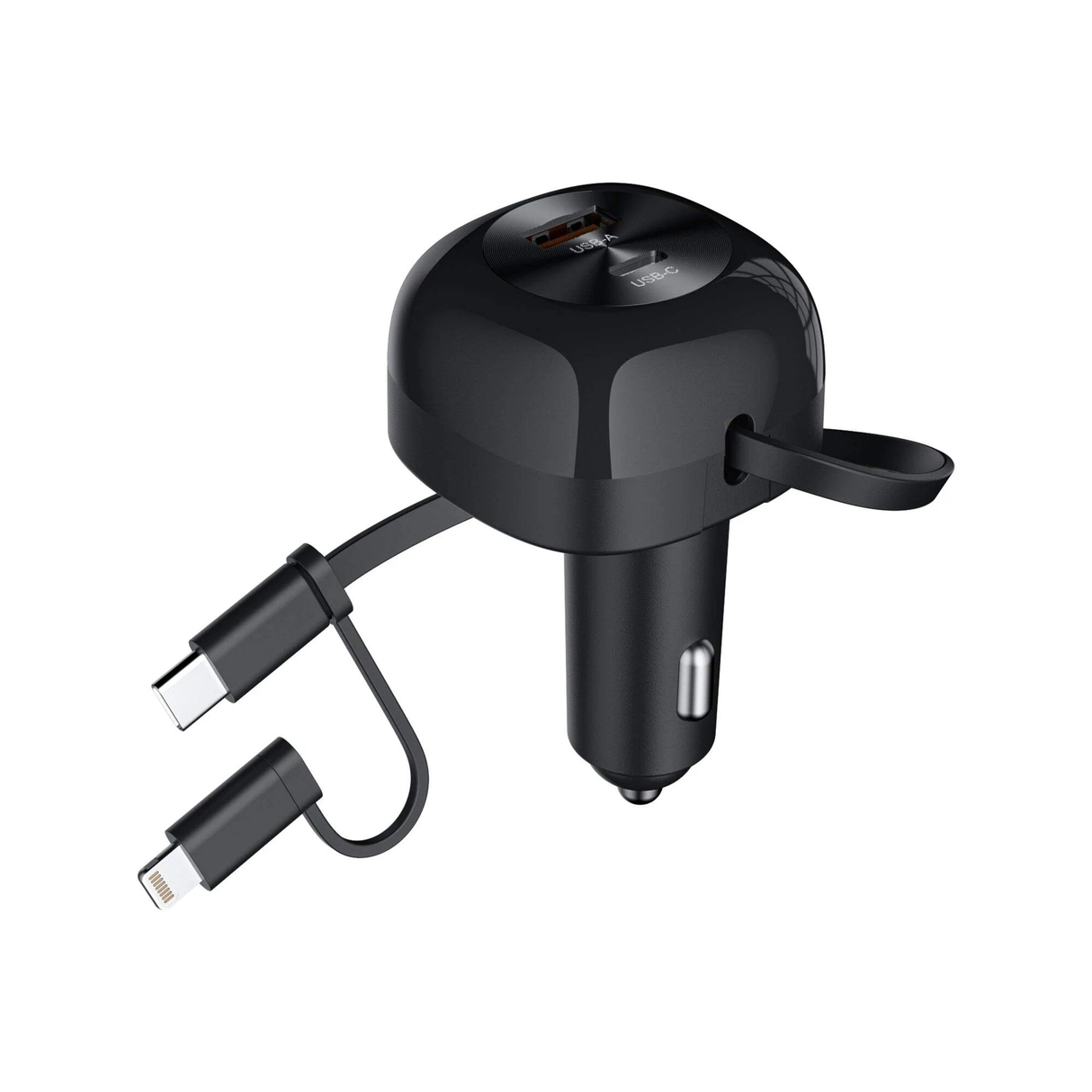 Choetech TC0036-CL08-BK 75W Car Charger With Rechargeable cable dual output Type-C & Lighting - Black