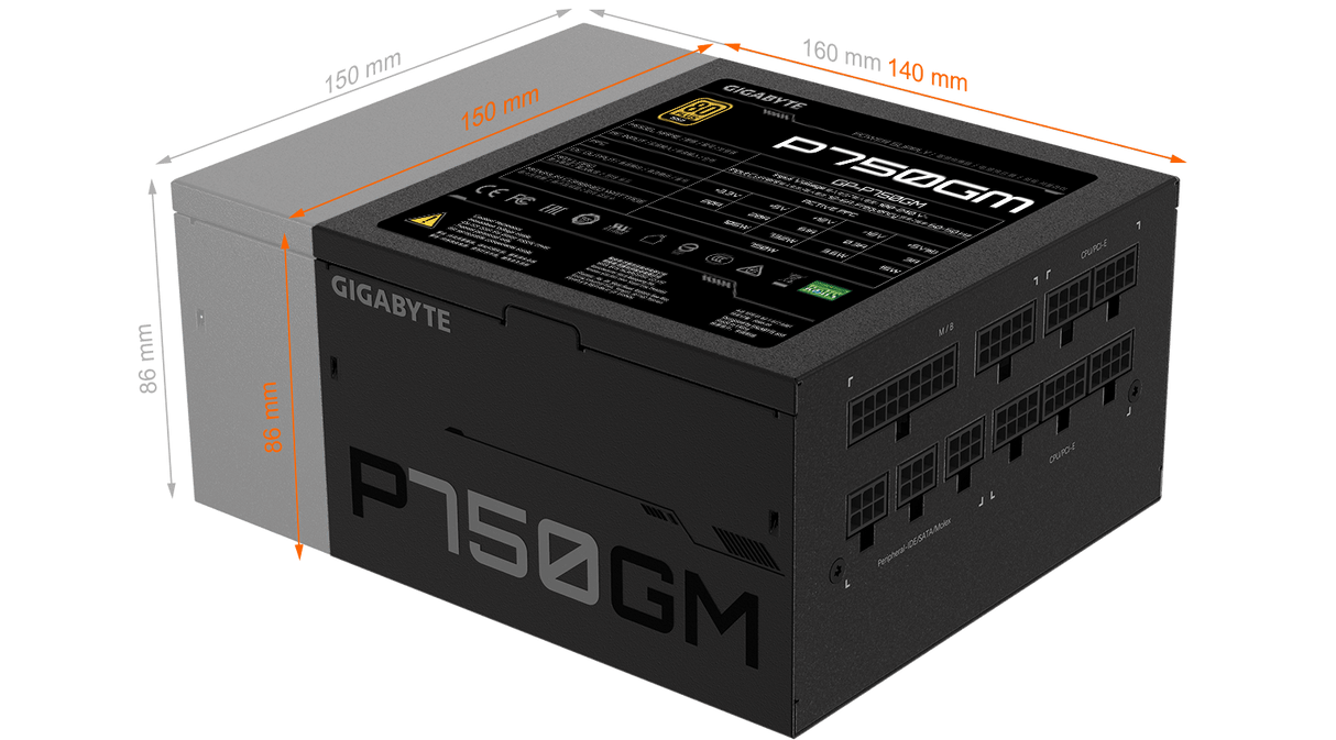 Gigabyte GP750GM Gold 750W Fully Modular Power Supply, Black