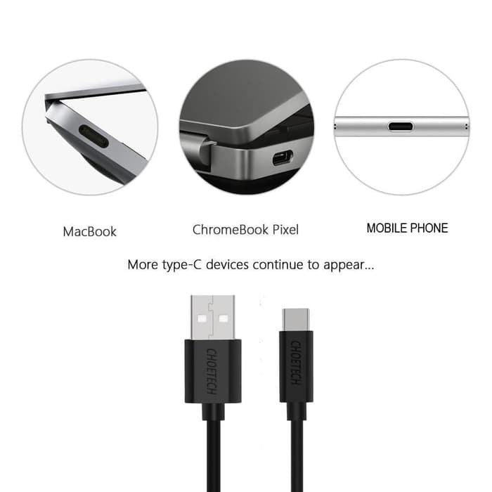 Choetech AC0003 3A USB-A to USB-C Cable 2m - Black