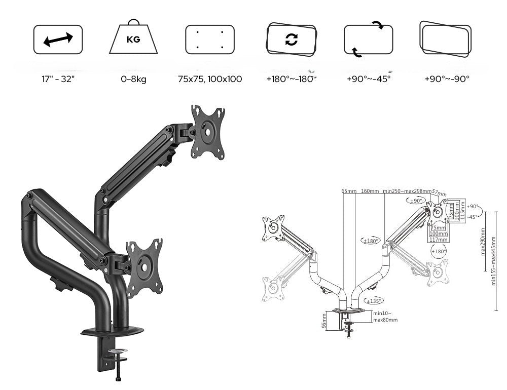 Twisted Minds Dual Spring-Assisted PRO Gaming Monitor Arm