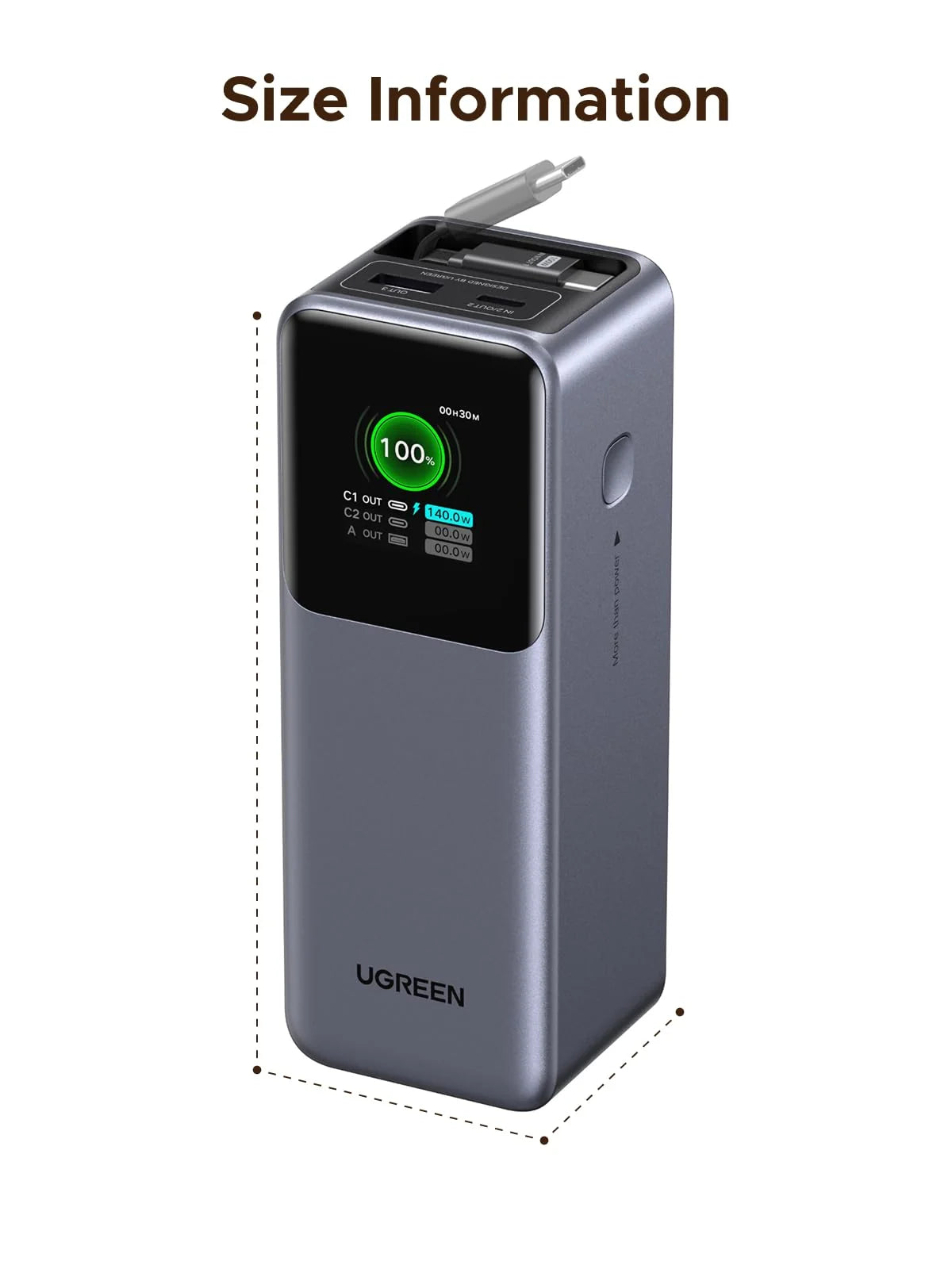 UGREEN Nexode Power Bank 20000mAh 165W with Retractable USB-C Cable - PB726