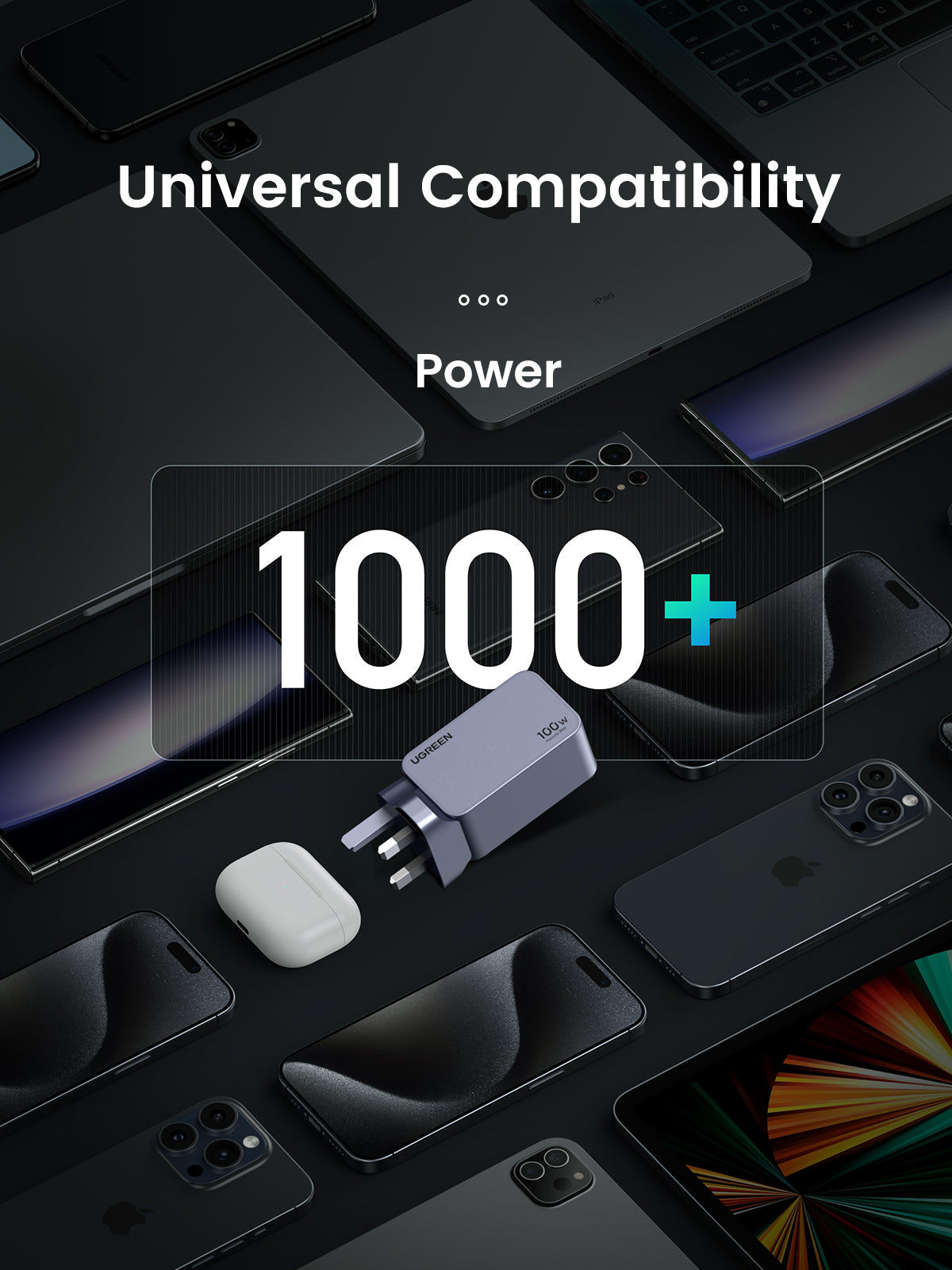UGREEN Nexode Pro 100W 3-Port GaN Fast Charger Set+USB CC Cable UK25875 Black