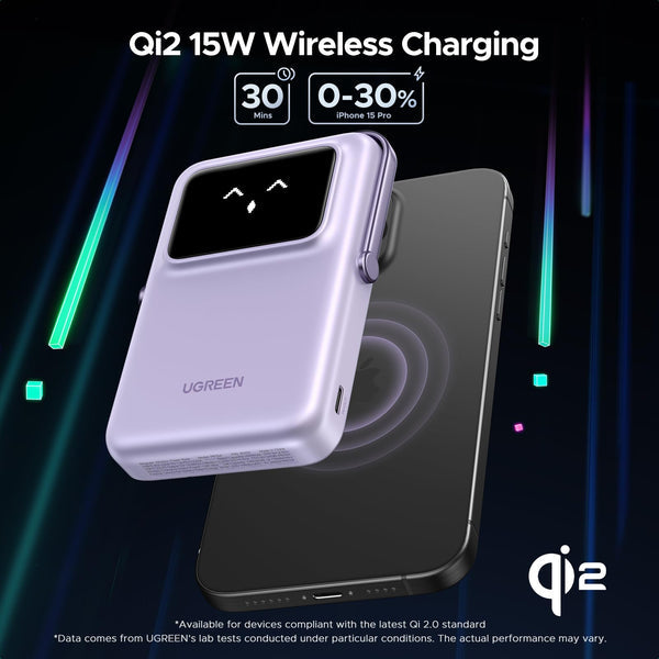 UGREEN Uno 10000mAhPD-20W Magnetic Wireless Qi2 15w Power Bank Purple