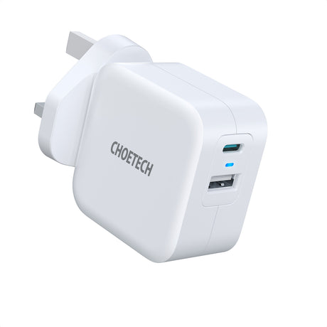 Choetech 38W Dual USB C + USB A Port Charger - White