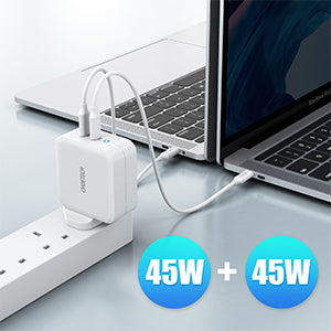 Choetech 100W Dual USB C Port Charger - with CC Cable - White