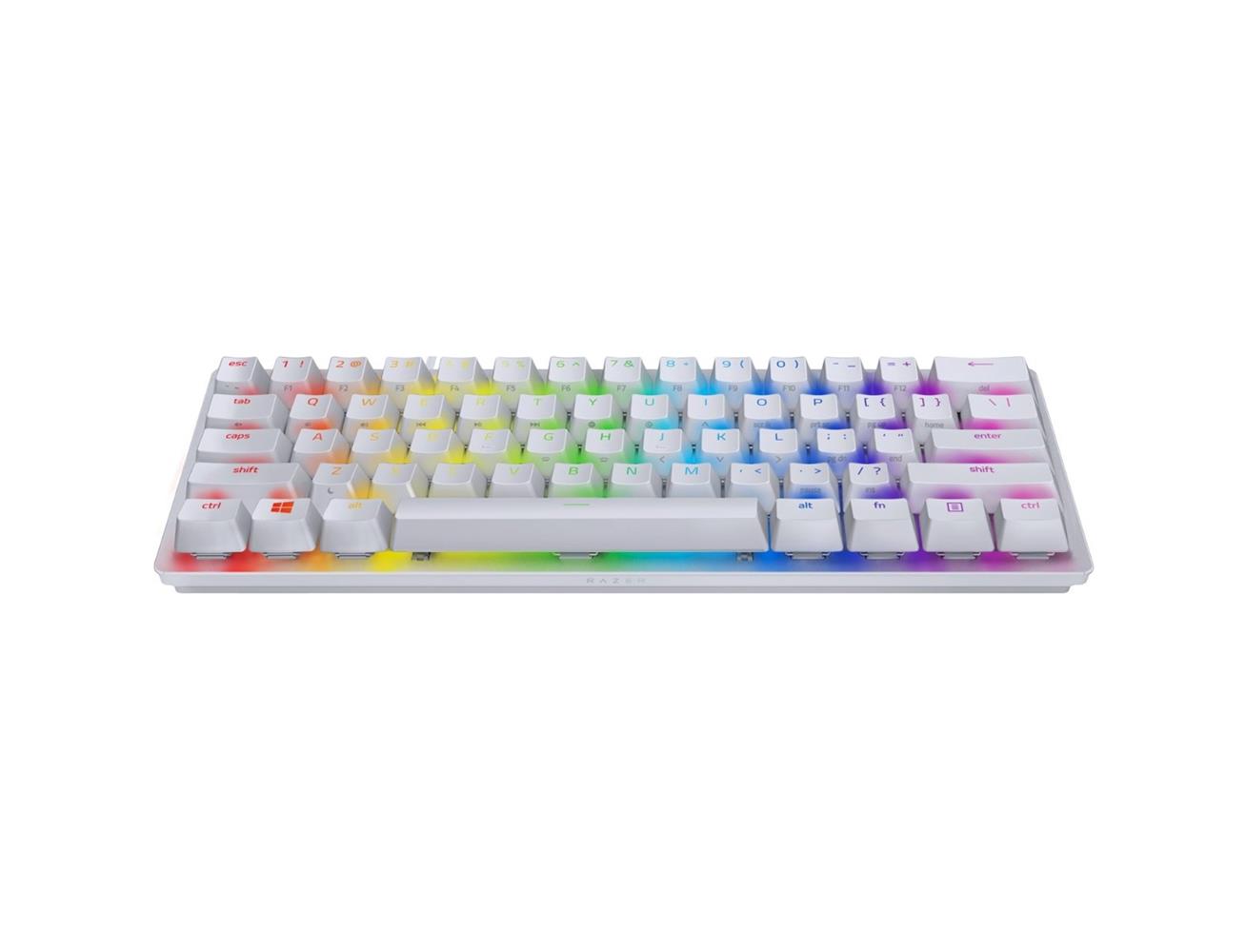Razer Huntsman Mini Gaming Keyboard 60% Mercury Edition,RGB lighting, Purple Clicky Optical Switch - White RZ03-03393300-R3U1