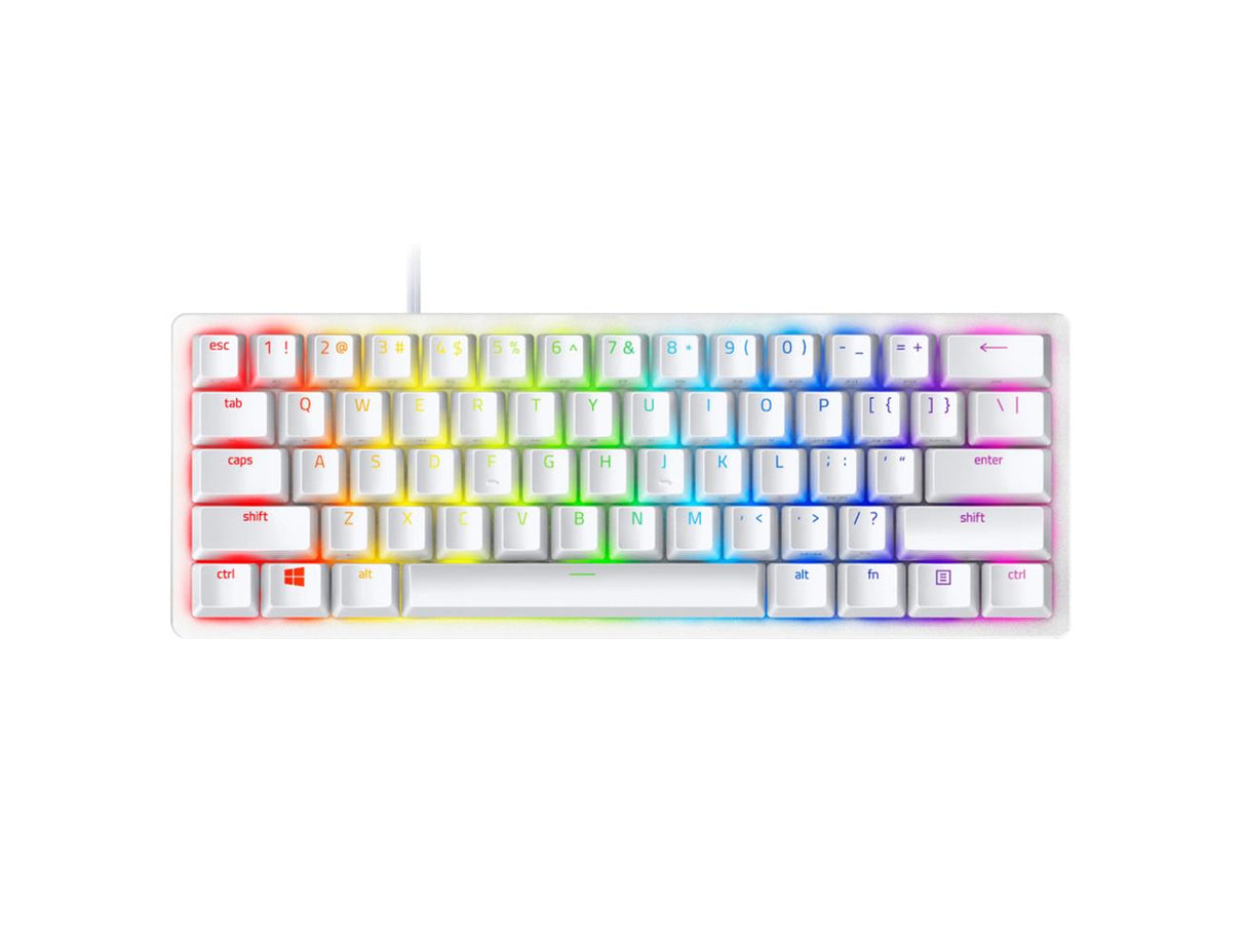 Razer Huntsman Mini Gaming Keyboard 60% Mercury Edition,RGB lighting, Purple Clicky Optical Switch - White RZ03-03393300-R3U1
