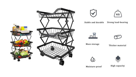 3 Layer Adjustable Foldable Movable Storage Rack for Kitchen Use - Level UpLevel UpSmart Devices501667
