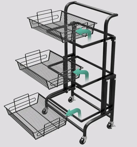 3 Tier Adjustable & Foldable Kitchen Storage Metal Rack Organizer Trolley with Wheels - Level UpLevel UpSmart Devices501685