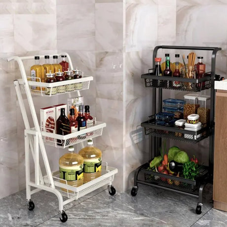 3 Tier Adjustable & Foldable Kitchen Storage Metal Rack Organizer Trolley with Wheels - Level UpLevel UpSmart Devices501685