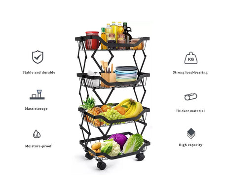4 Layer Adjustable Foldable Movable Storage Rack for Kitchen Use - Level UpLevel UpSmart Devices501668
