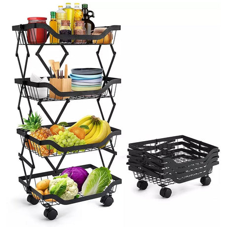 4 Layer Adjustable Foldable Movable Storage Rack for Kitchen Use - Level UpLevel UpSmart Devices501668