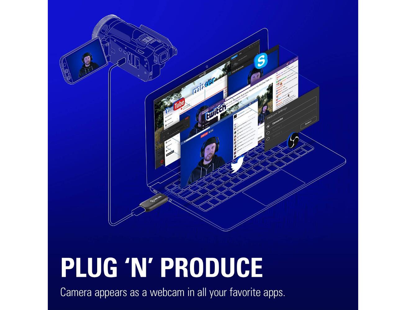 Elgato Cam Link 4K - Broadcast Live, Record via DSLR, Camcorder, or Action cam, 1080p60 or 4K at 30 fps, Compact HDMI Capture Device, USB 3.0 - Level Up