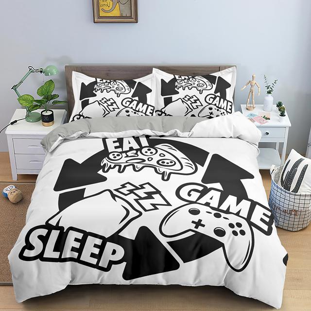 Gamer White Bedding Set For Young People Creative Fashionable Unique Design Bed & Pillow Sheet