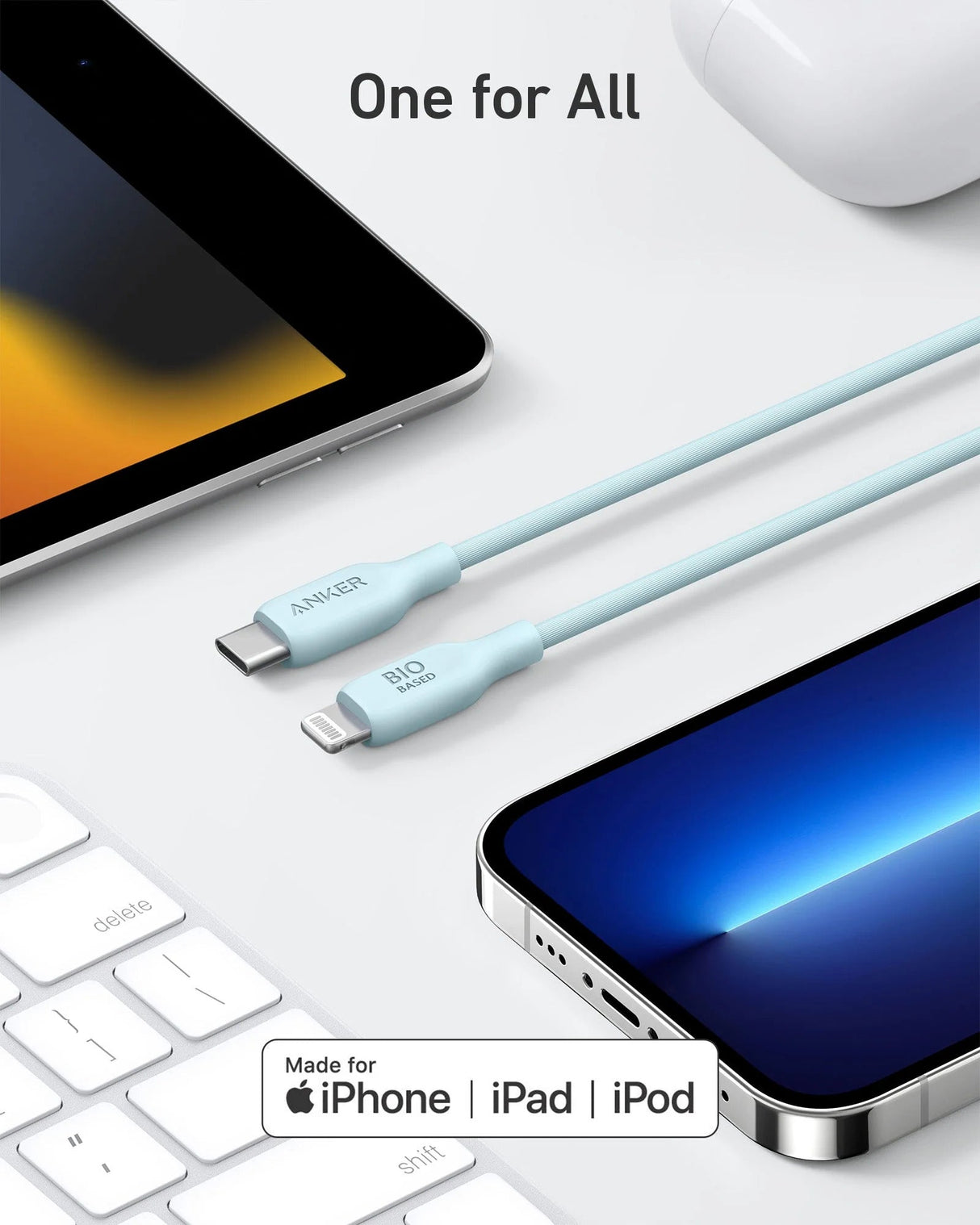 Anker 542 USB-C to Lightning Cable (Bio-Based) (0.9m/3ft) -Blue A80B1H31 - Level UpAnkerCharging Cable194644108595