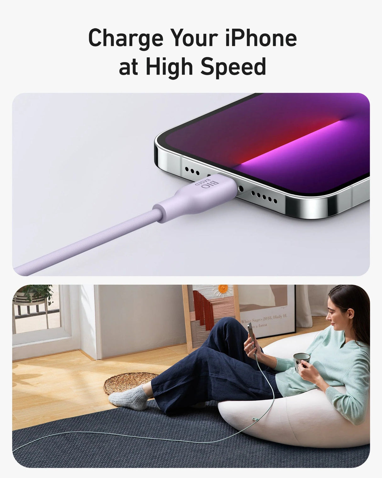 Anker 542 USB-C to Lightning Cable (Bio-Based) (0.9m/3ft) -Violet A80B1HV1 - Level UpAnkerCharging Cable194644108571