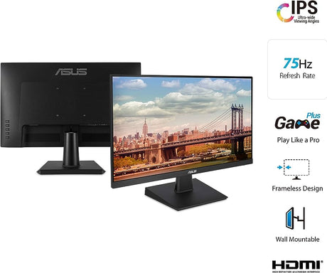 ASUS VA24EHE Eye Care Monitor – 24 inch (23.8 inch viewable), Full HD, IPS, Frameless, 75Hz, Adaptive-Sync/FreeSync™ - Level UpAsusGaming Monitor192876451281
