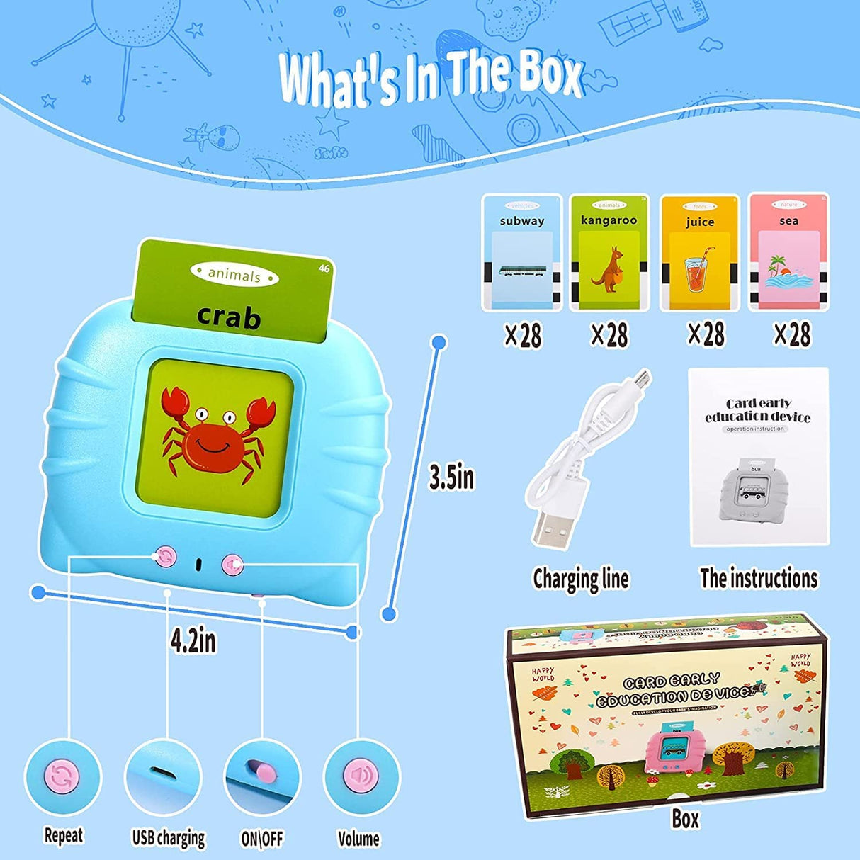 CARD EARLY EDUCATION DEVICE BLUE - Level UpLAFEINAKids Tab4539