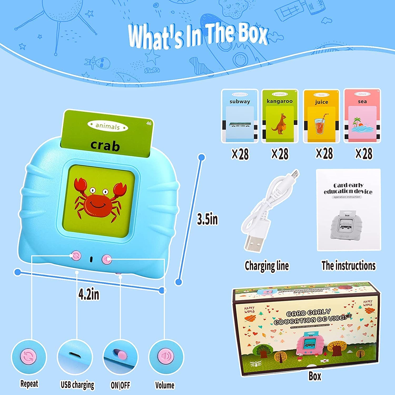 CARD EARLY EDUCATION DEVICE BLUE - Level UpLAFEINAKids Tab4539