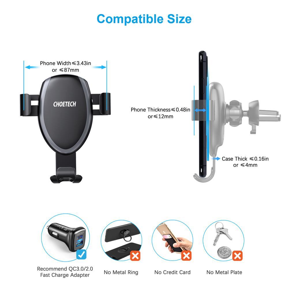 Choetech 10W Wireless Chariging Phone Stand T536-S-201BK - Level UpLevel UpCar Mount6971824975574 - X001B1FHJ9