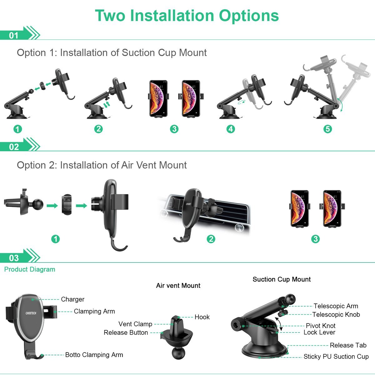 Choetech 10W Wireless Chariging Phone Stand T536-S-201BK - Level UpLevel UpCar Mount6971824975574 - X001B1FHJ9