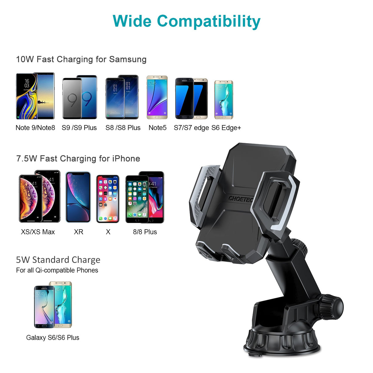 Choetech 15W Wireless Car Mount - Black T521-S - Level UpLevel UpCar Mount6971824976151