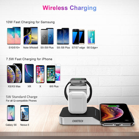Choetech 4 in 1 MFI Wireless Charging Dock - Silver - Level UpLevel UpAdapter6971824974539