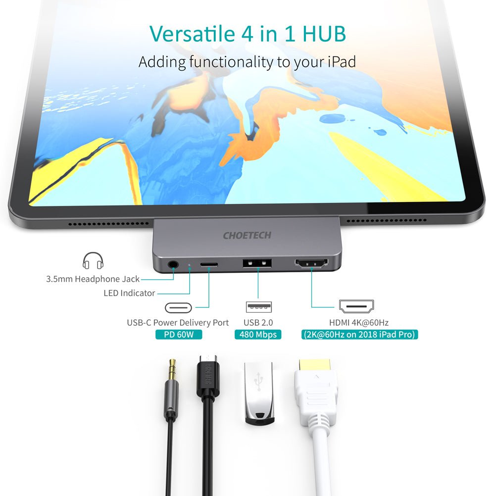 Choetech 4 in 1 USB C Dock For all usb C Devices - Grey HUB-M13-BK - Level UpLevel UpAdapter6971824974706