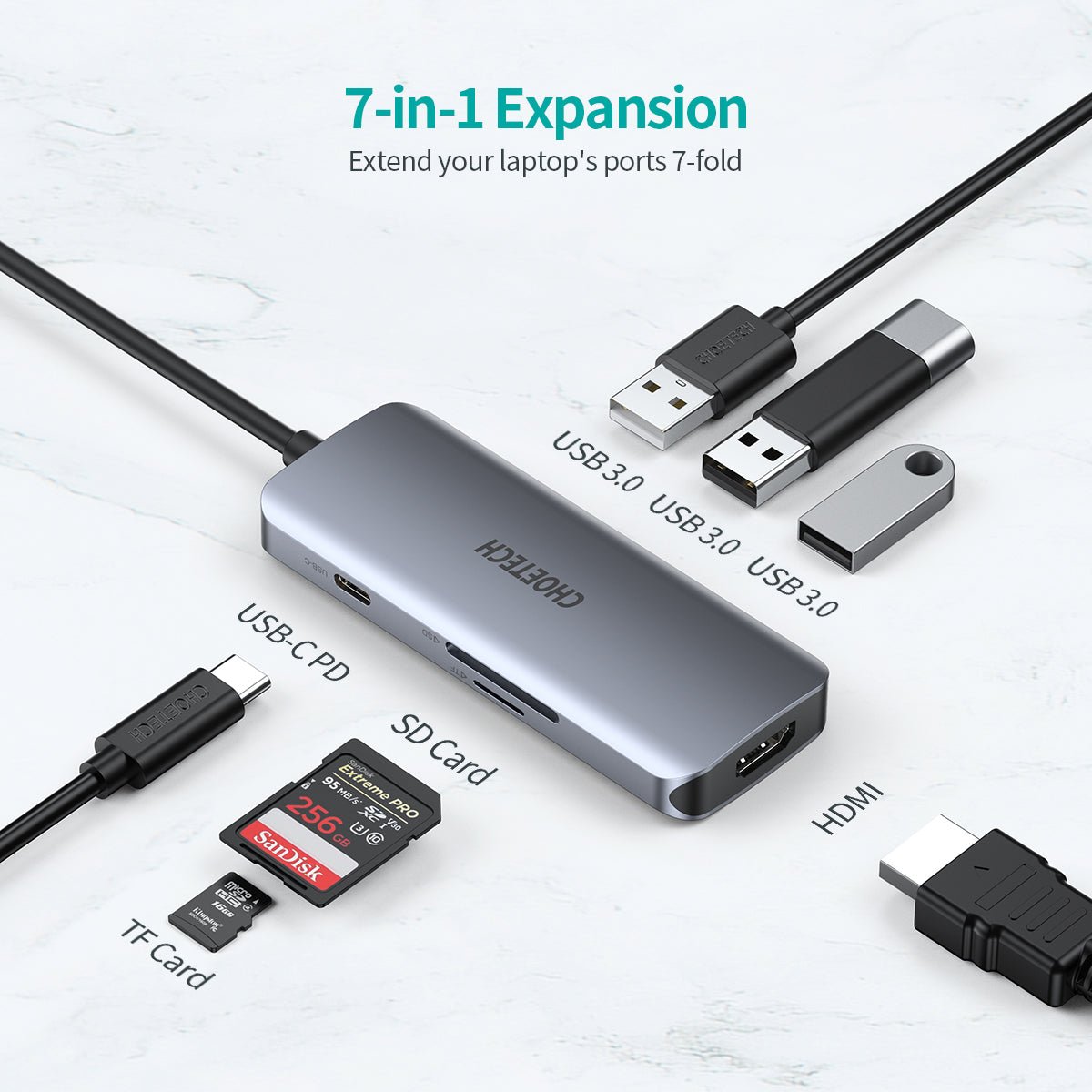 Choetech 7 in 1 USB C HUB - Silver - Level UpLevel UpAdapter6971824976069