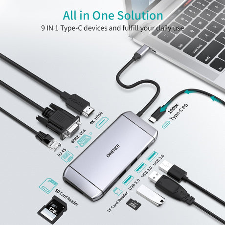 Choetech 9 in 1 USB C HUB - Silver HUB-M15 - Level UpLevel UpAdapter6971824975055