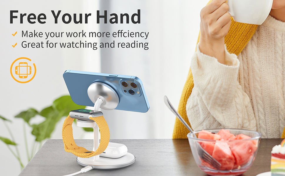 Choetech Magleap Duo 3in1 Magnetic wireless charger station for iPhone 12/13/14 series,AirPods Pro with Iwatch holder - Level UpLevel UpAdapter6932112101853