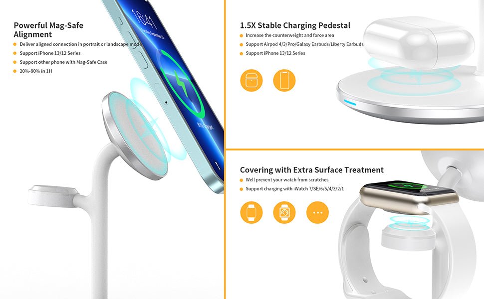 Choetech Magleap Duo 3in1 Magnetic wireless charger station for iPhone 12/13/14 series,AirPods Pro with Iwatch holder - Level UpLevel UpAdapter6932112101853