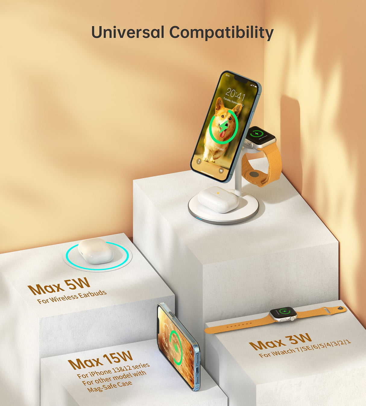 Choetech Magleap Duo 3in1 Magnetic wireless charger station for iPhone 12/13/14 series,AirPods Pro with Iwatch holder - Level UpLevel UpAdapter6932112101853