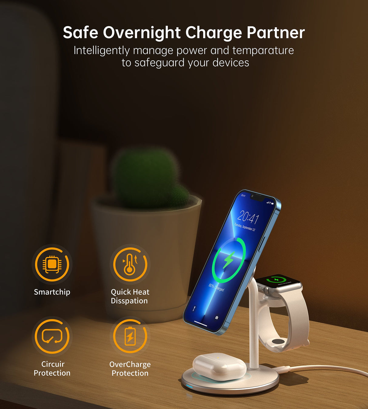 Choetech Magleap Duo 3in1 Magnetic wireless charger station for iPhone 12/13/14 series,AirPods Pro with Iwatch holder - Level UpLevel UpAdapter6932112101853