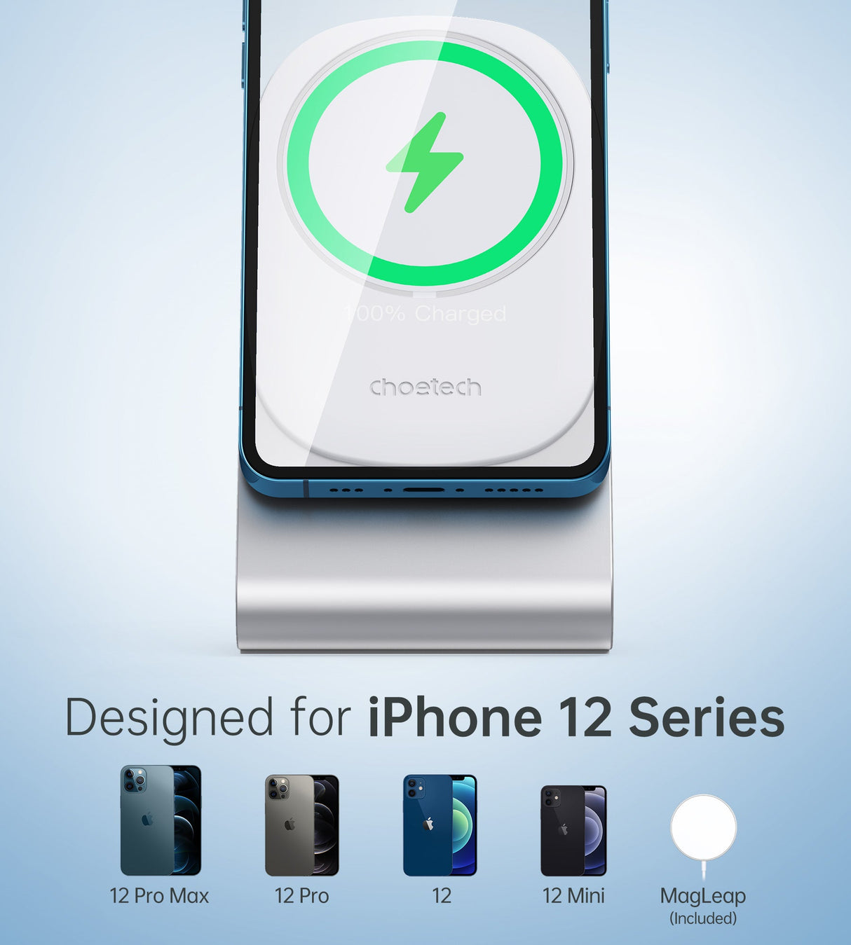 CHOETECH Magnetic Fast Wireless Charging Stand Holder with 5ft USB-C Cable for iPhone 12 (H047+T517) T511-S - Level UpLevel UpAdapter6971824978605