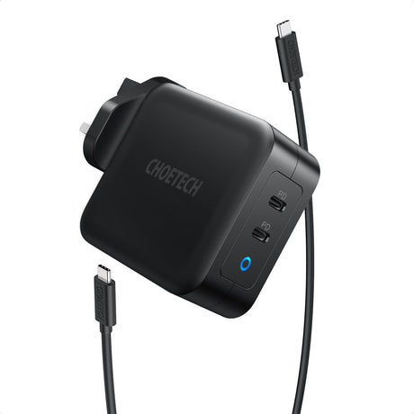 Choetech PD 100W GaN dual USB-C UK Charger with CC cable - Black PD6008-UK-CCBK - Level UpLevel UpAdapter6971824975980