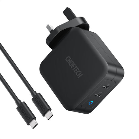 Choetech PD 100W GaN dual USB-C UK Charger with CC cable - Black PD6008-UK-CCBK - Level UpLevel UpAdapter6971824975980