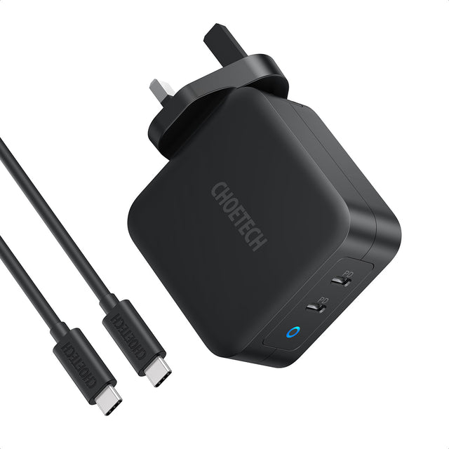 Choetech PD 100W GaN dual USB-C UK Charger with CC cable - Black PD6008-UK-CCBK - Level UpLevel UpAdapter6971824975980
