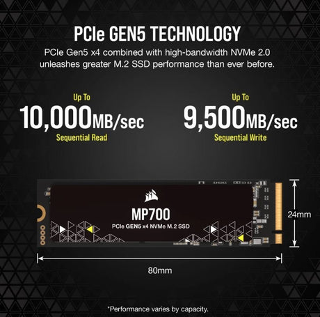 Corsair MP700 1TB PCle 5.0 (Gen 5)x4 NVMe M.2 SSD - Level UpCorsairPC Components840006670391