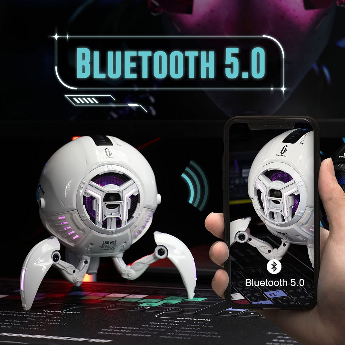 GravaStar Mars Pro Bluetooth 5.0 Speaker with Bass Boost and Stereo Sound - White - Level UpGravaStarSpeakers6972448920278