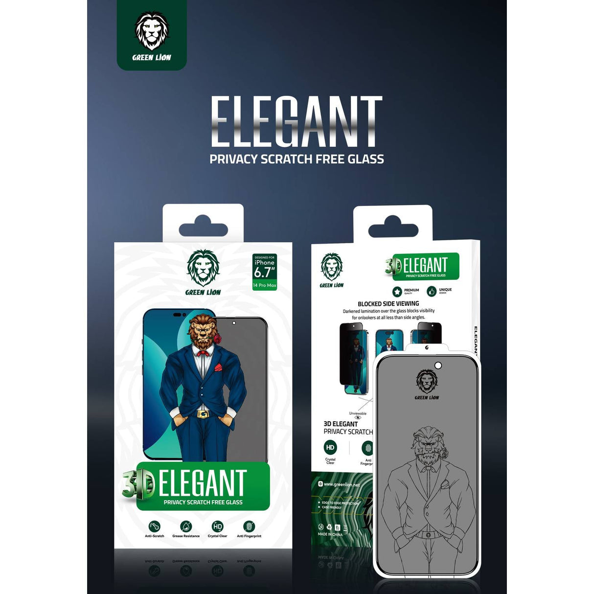 Green Lion 3D Privacy Scratch Free Round Edge Glass Screen Protector for iPhone 14 Max - Black - Level UpLevel UpMobile Phone Case6935100164236