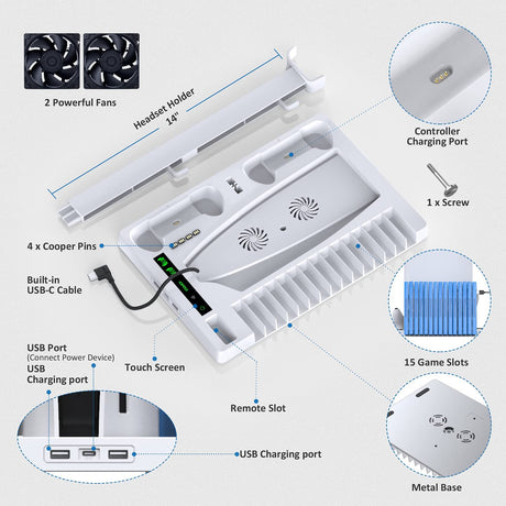 OIVO Vertical Stand with Controller Charging Station & Suction Cooling Fan - Level UpOivoPlaystation 5 Accessories6972861543573