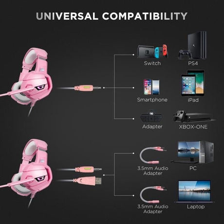 Onikuma K5 Professional Gaming Headset PINK - "Noise Cancellation" - Level UpOnikumaHeadset6972470560268