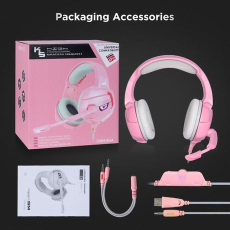 Onikuma K5 Professional Gaming Headset PINK - "Noise Cancellation" - Level UpOnikumaHeadset6972470560268